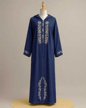 Moroccan Jlaba Tunic in Navy - Traditional Styling and Comfort