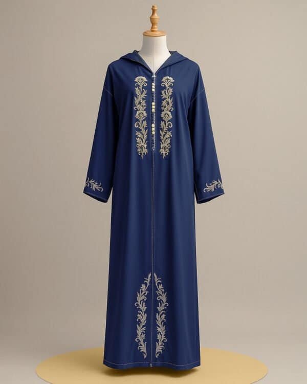 Moroccan Jlaba Tunic in Navy - Traditional Styling and Comfort