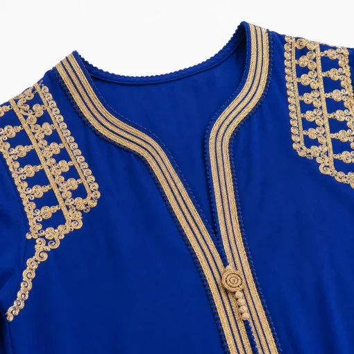 Alternative view of Royal Blue Crêpe Caftan with Golden Embroidery